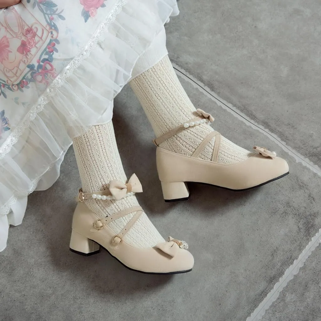 MIOKE Women's Round Toe Chunky Mid Block Heel Pumps Suede Comfort Cross Strap Elegant Mary Jane Dress Shoes