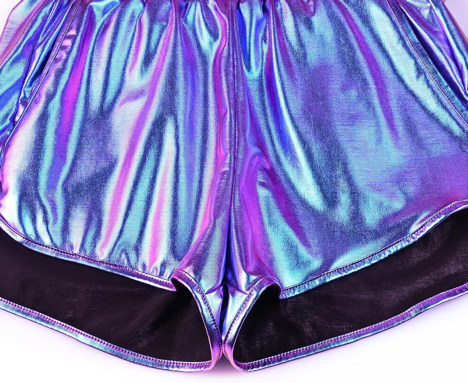 Mirawise Women's Metallic Shorts Summer Yoga Hot Shiny Sparkly Outfit Short Pants with Sunglasses