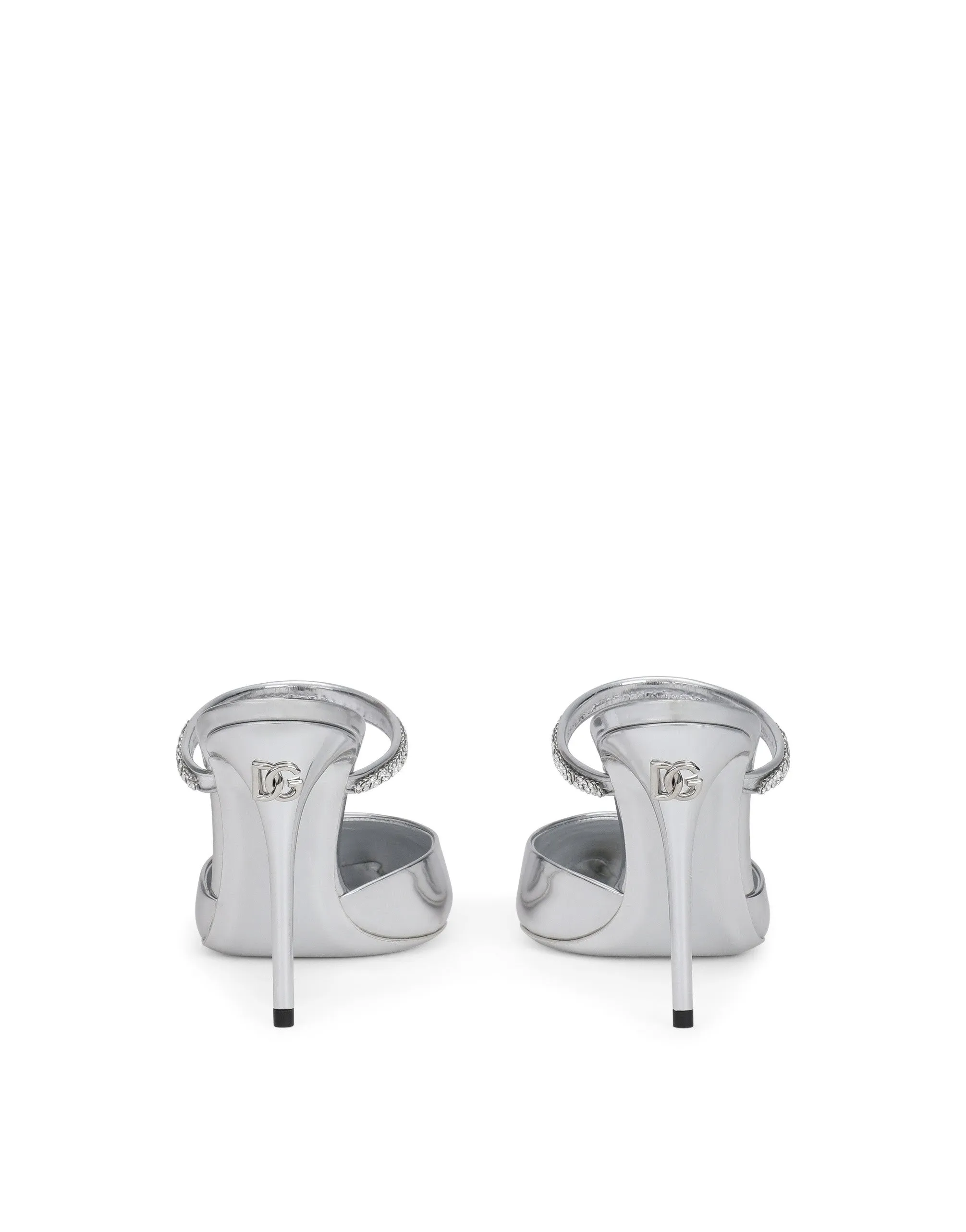 Mirrored-effect calfskin mules with embroidery
