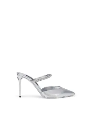 Mirrored-effect calfskin mules with embroidery