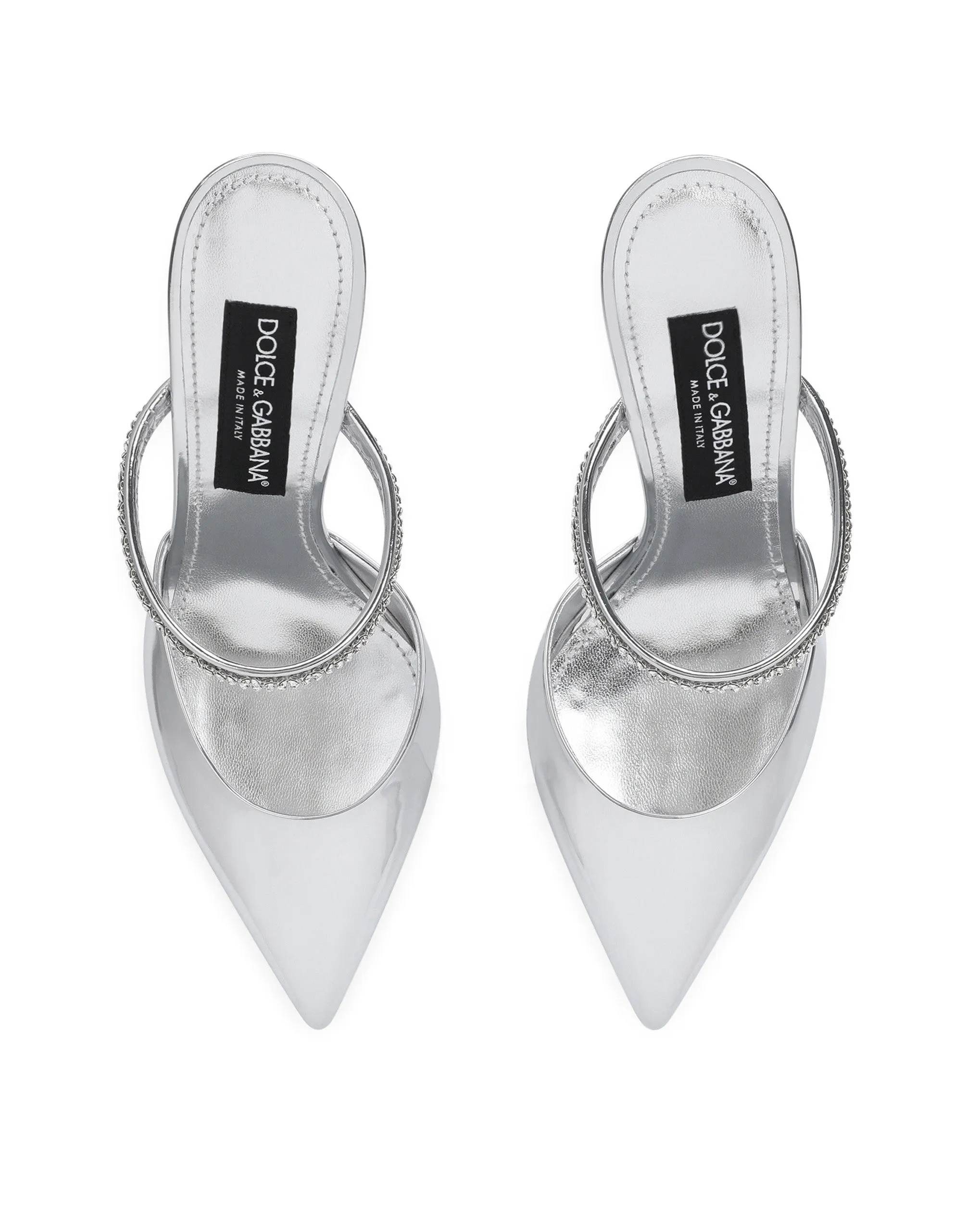 Mirrored-effect calfskin mules with embroidery