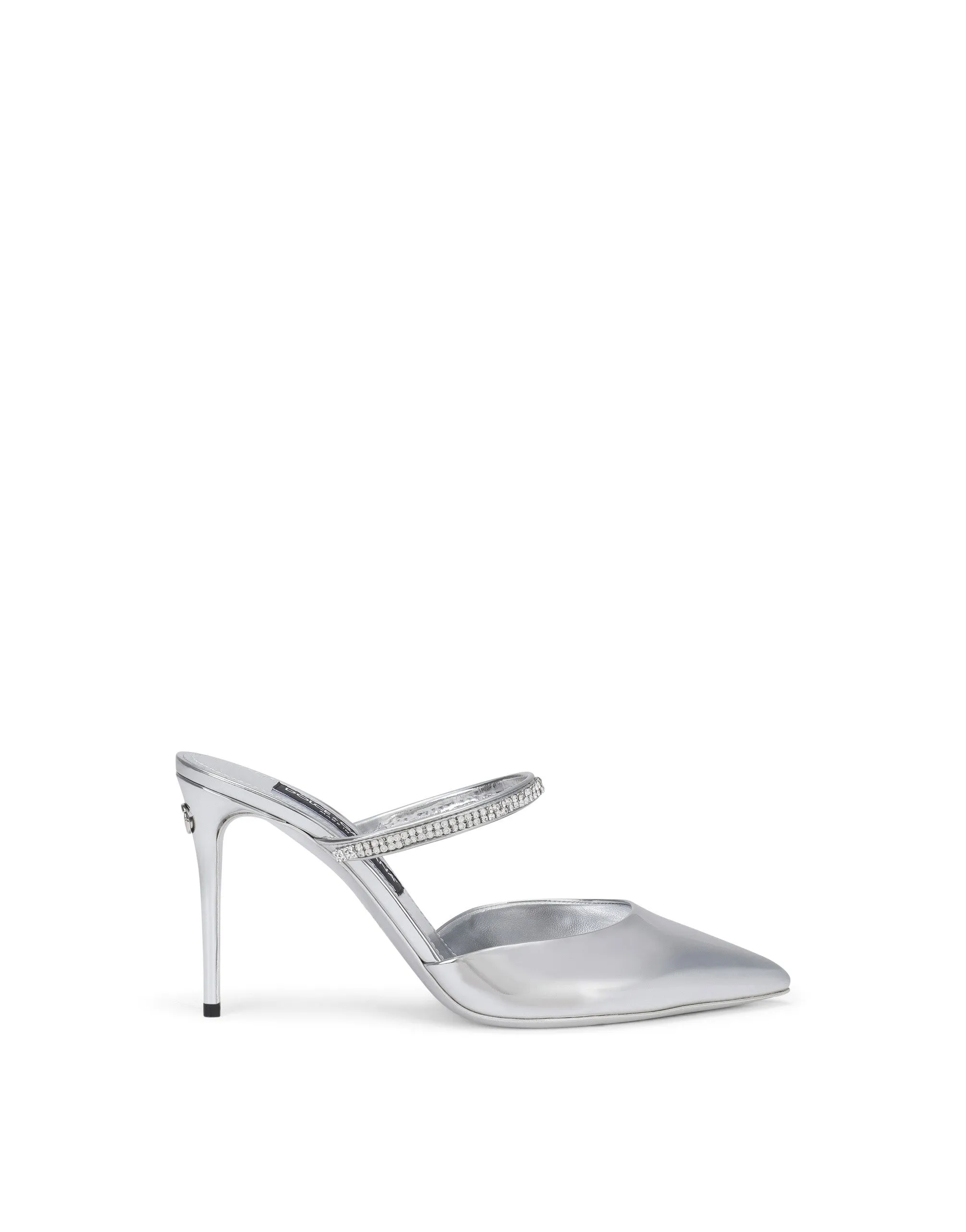 Mirrored-effect calfskin mules with embroidery