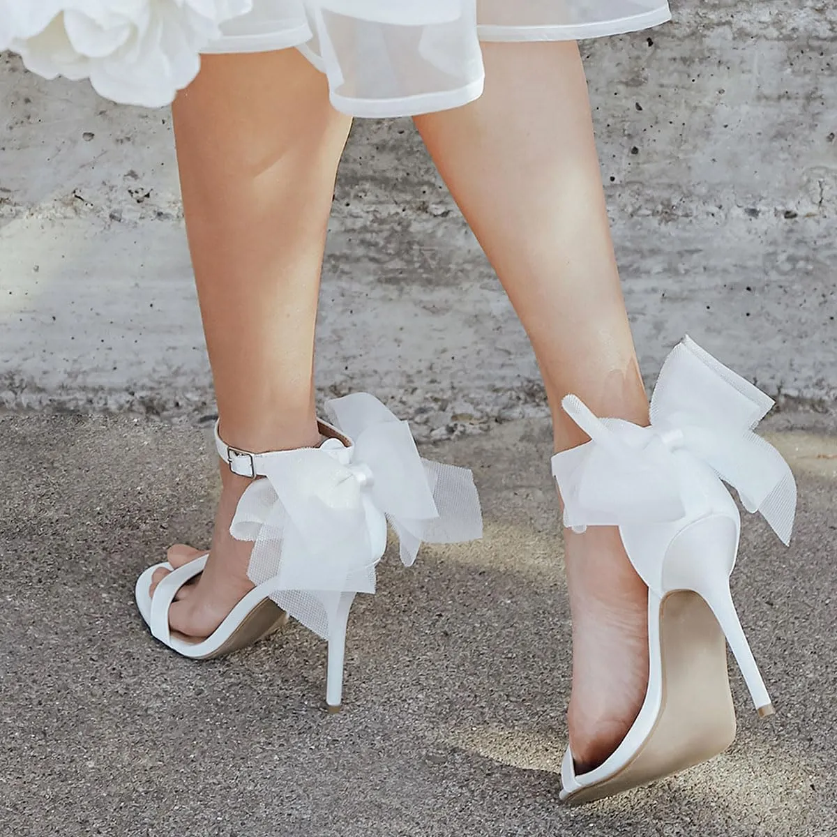 miss left Women Graceful Bows Stiletto Heeled Sandals with Adjustable Ankle Strap Open Almond Toe High Heel Pumps Fashion Wedding Bridal Summer Shoes Size 4-16 US