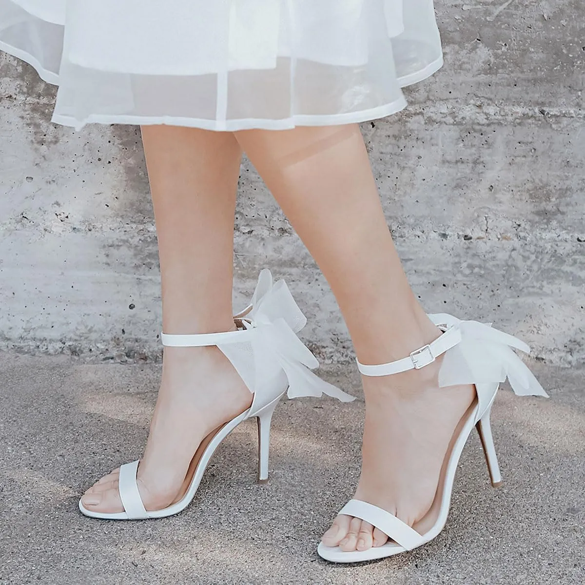 miss left Women Graceful Bows Stiletto Heeled Sandals with Adjustable Ankle Strap Open Almond Toe High Heel Pumps Fashion Wedding Bridal Summer Shoes Size 4-16 US
