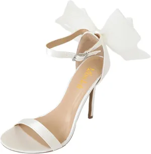miss left Women Graceful Bows Stiletto Heeled Sandals with Adjustable Ankle Strap Open Almond Toe High Heel Pumps Fashion Wedding Bridal Summer Shoes Size 4-16 US