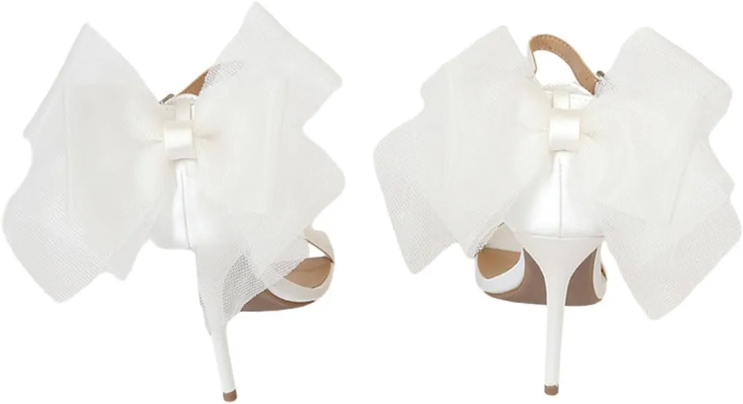 miss left Women Graceful Bows Stiletto Heeled Sandals with Adjustable Ankle Strap Open Almond Toe High Heel Pumps Fashion Wedding Bridal Summer Shoes Size 4-16 US
