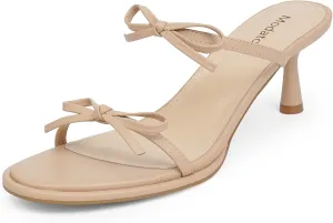 Modatope Two Strap Bow Tie Kitten Heel Sandals for Women Rounded Open Toe Heeled Sandals Women
