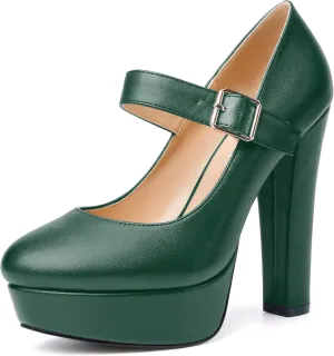 MODENCOCO Womens Ankle Strap Buckle Round Toe Matte Sexy Platform Mary Jane Wedding Party Block High Heel Pumps Dress Shoes 5 Inch