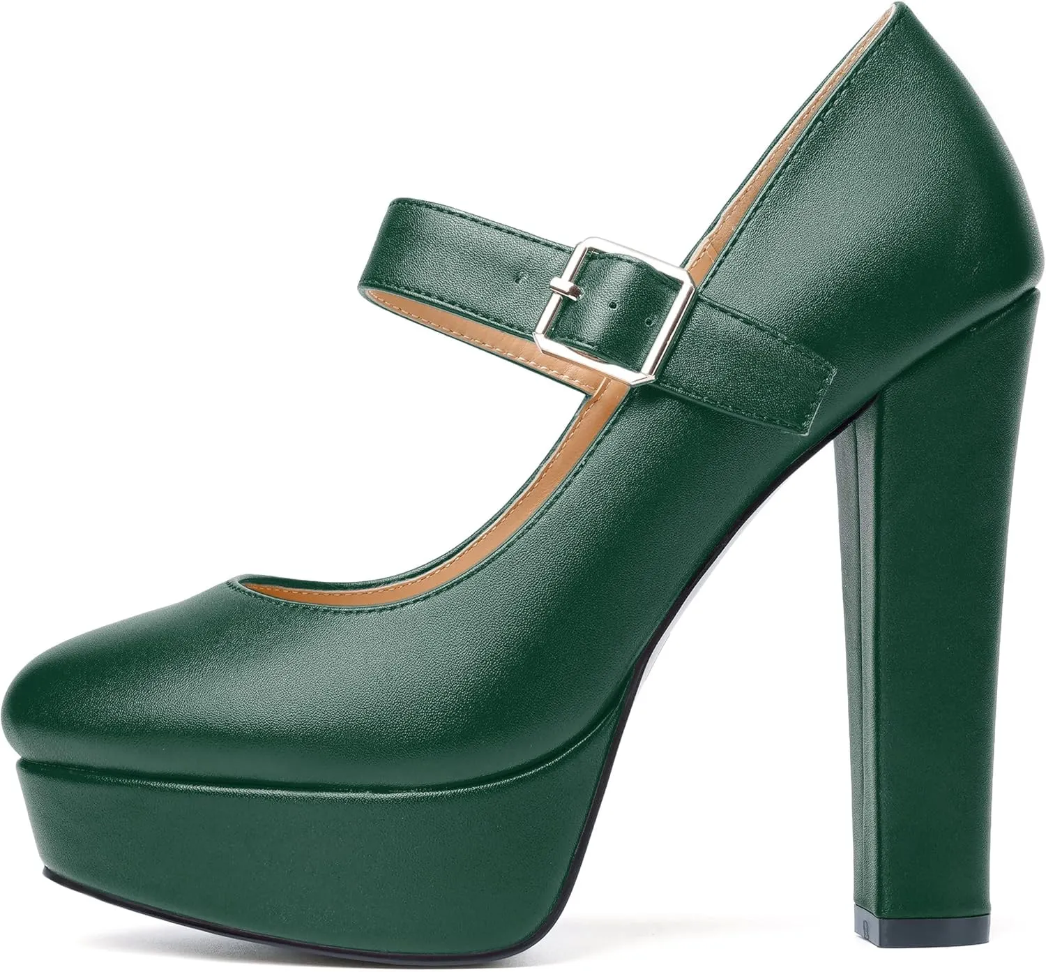 MODENCOCO Womens Ankle Strap Buckle Round Toe Matte Sexy Platform Mary Jane Wedding Party Block High Heel Pumps Dress Shoes 5 Inch