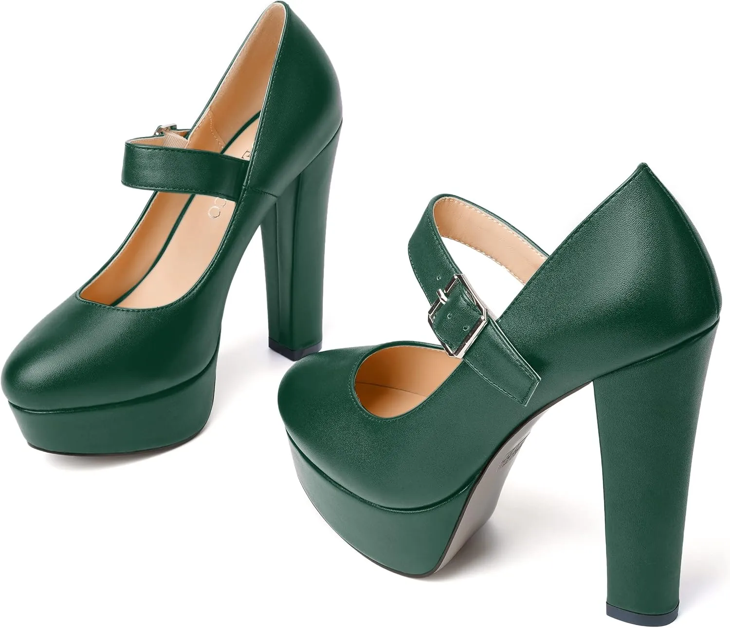 MODENCOCO Womens Ankle Strap Buckle Round Toe Matte Sexy Platform Mary Jane Wedding Party Block High Heel Pumps Dress Shoes 5 Inch