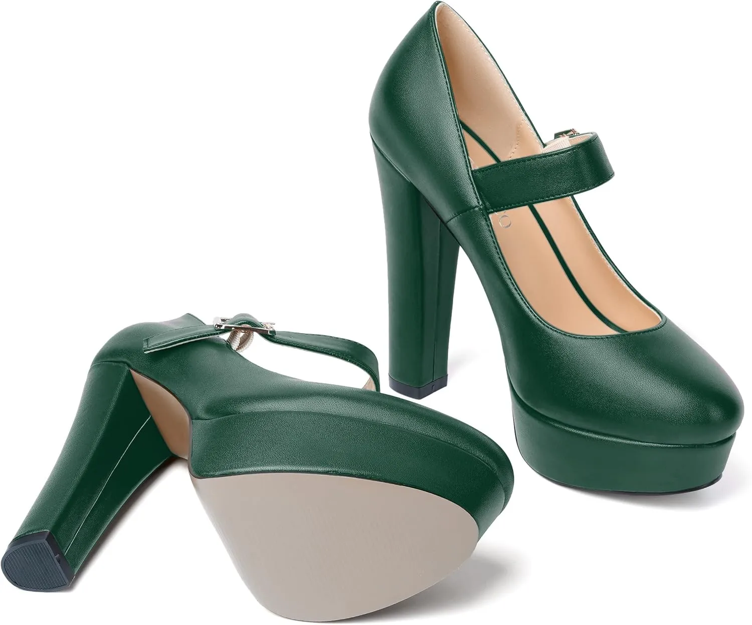 MODENCOCO Womens Ankle Strap Buckle Round Toe Matte Sexy Platform Mary Jane Wedding Party Block High Heel Pumps Dress Shoes 5 Inch