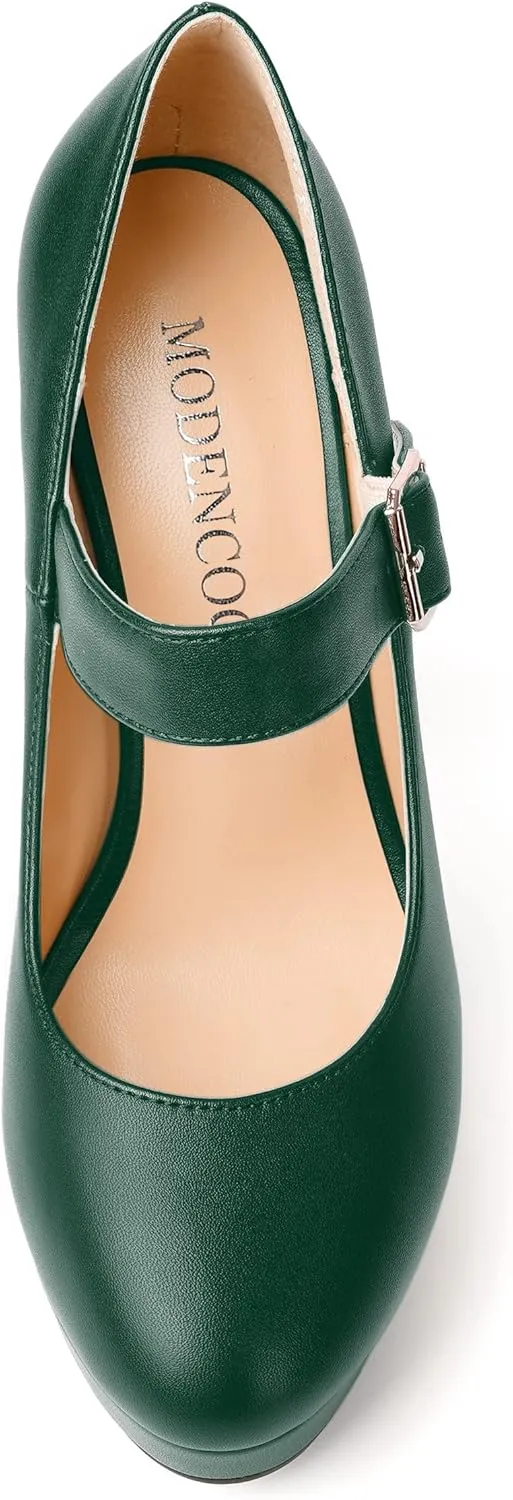 MODENCOCO Womens Ankle Strap Buckle Round Toe Matte Sexy Platform Mary Jane Wedding Party Block High Heel Pumps Dress Shoes 5 Inch