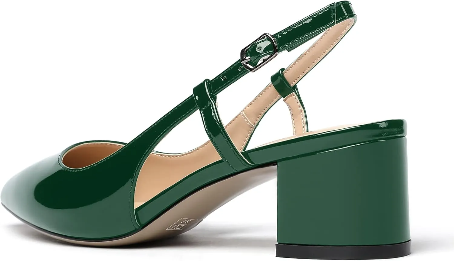 MODENCOCO Women's Cut Out Patent Ankle Strap Pointed Toe Slingback Chunky Low Heel Pumps Office Dress Shoes 2 Inch