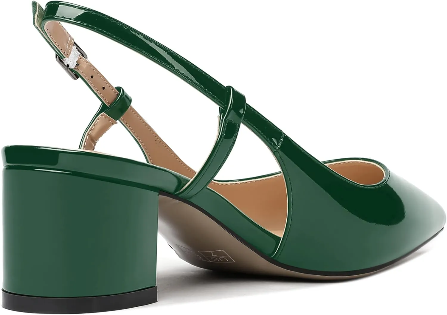 MODENCOCO Women's Cut Out Patent Ankle Strap Pointed Toe Slingback Chunky Low Heel Pumps Office Dress Shoes 2 Inch