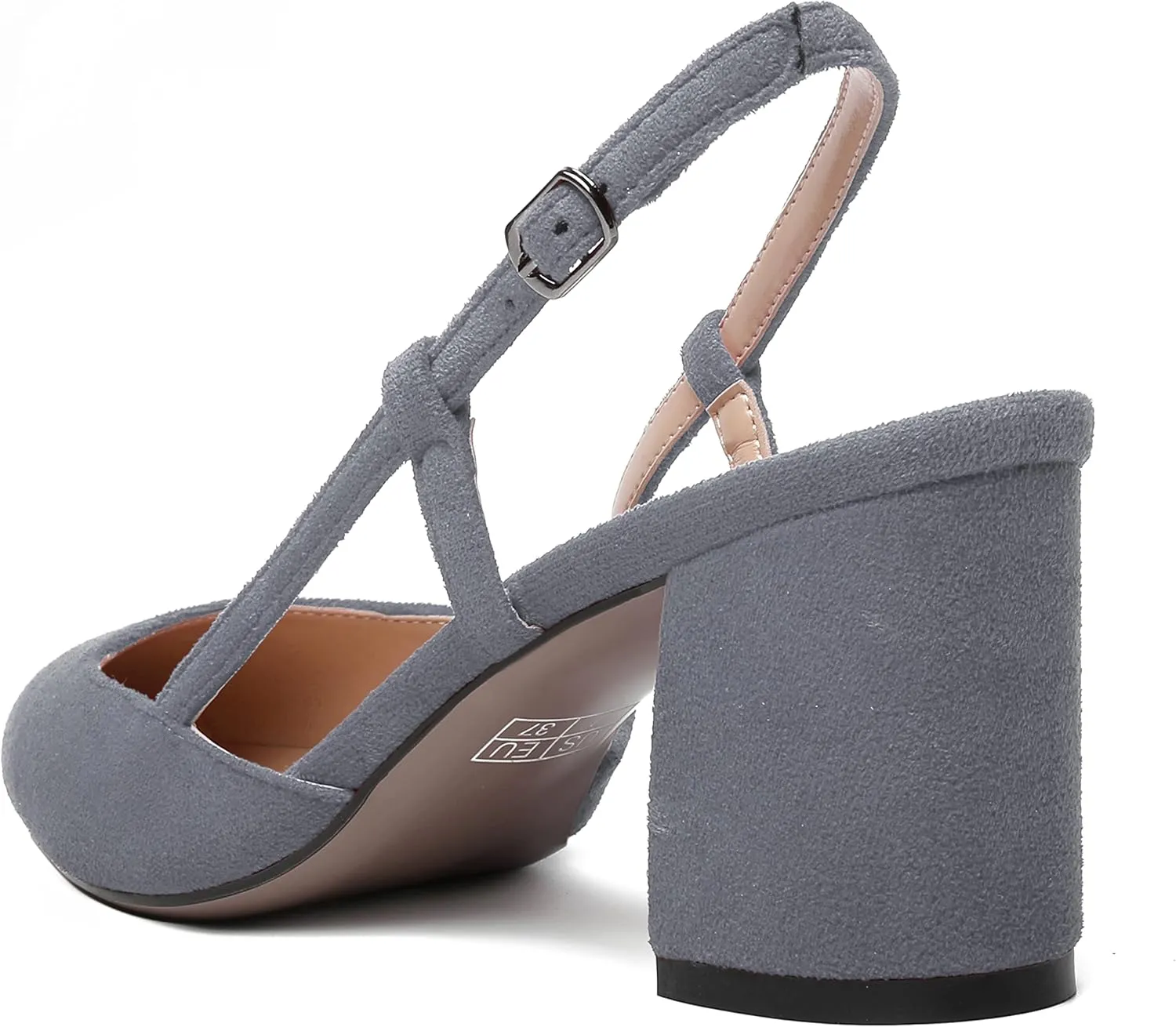 MODENCOCO Womens Pointed Toe Party Fashion Slingback Buckle Elegant Suede Chunky Mid Heel Pumps Dress Shoes 2.5 Inch