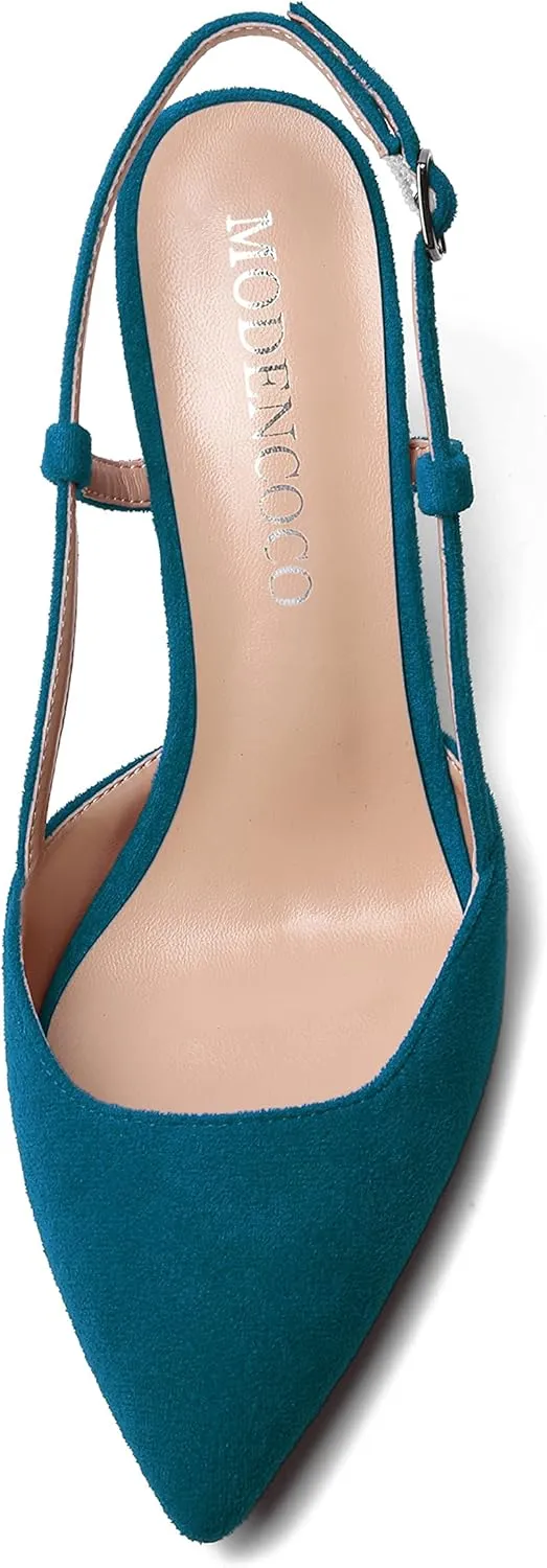 MODENCOCO Womens Pointed Toe Party Slingback Elegant Suede Sexy Buckle Stiletto High Heel Pumps Dress Shoes 3.5 Inch