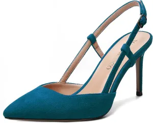 MODENCOCO Womens Pointed Toe Party Slingback Elegant Suede Sexy Buckle Stiletto High Heel Pumps Dress Shoes 3.5 Inch