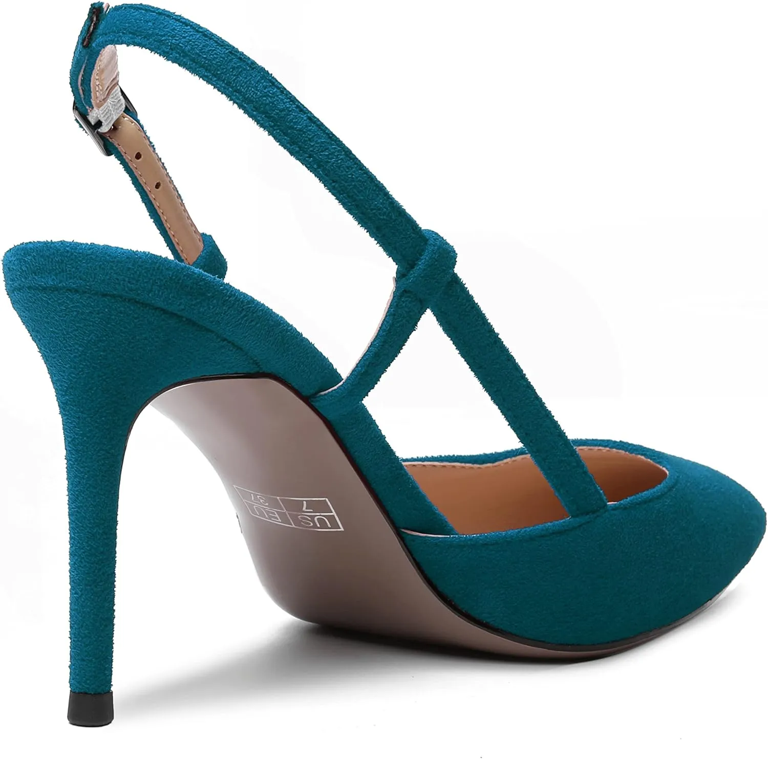 MODENCOCO Womens Pointed Toe Party Slingback Elegant Suede Sexy Buckle Stiletto High Heel Pumps Dress Shoes 3.5 Inch