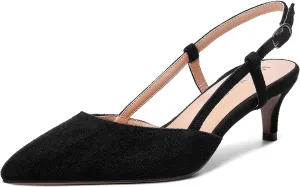MODENCOCO Womens Pointed Toe Slingback Fashion Wedding Suede Elegant Buckle Kitten Low Heel Pumps Dress Shoes 2 Inch