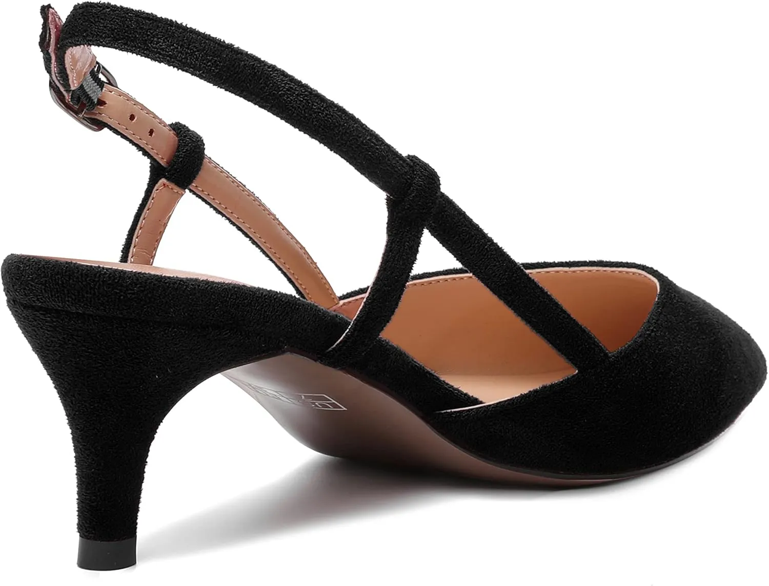 MODENCOCO Womens Pointed Toe Slingback Fashion Wedding Suede Elegant Buckle Kitten Low Heel Pumps Dress Shoes 2 Inch