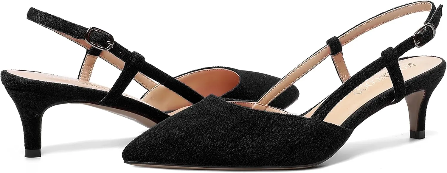 MODENCOCO Womens Pointed Toe Slingback Fashion Wedding Suede Elegant Buckle Kitten Low Heel Pumps Dress Shoes 2 Inch