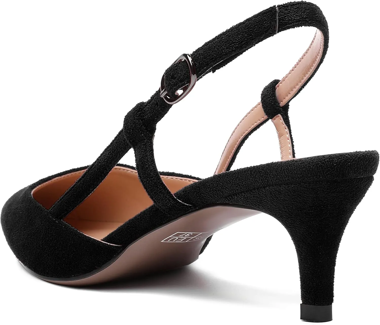 MODENCOCO Womens Pointed Toe Slingback Fashion Wedding Suede Elegant Buckle Kitten Low Heel Pumps Dress Shoes 2 Inch
