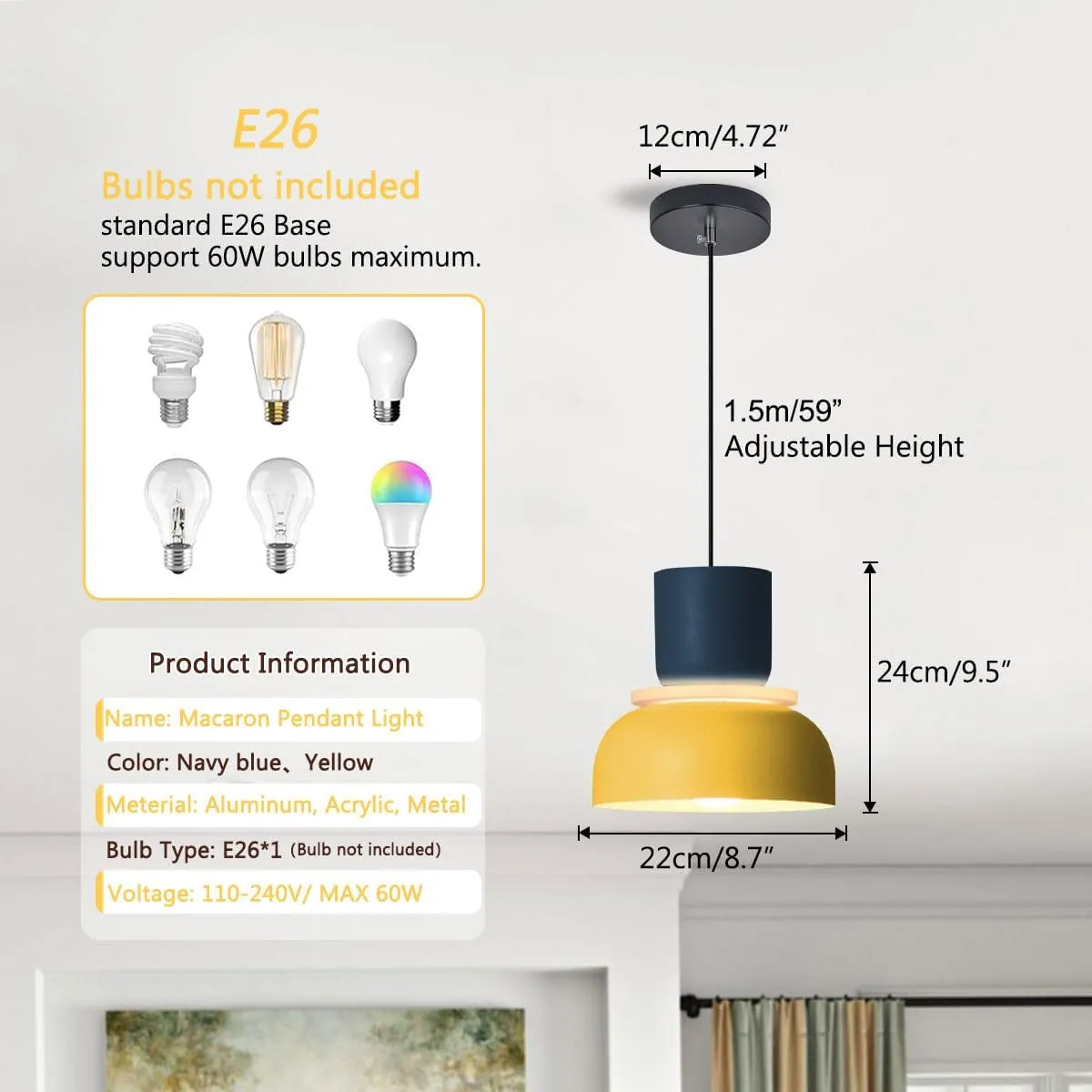 Modern Industrial Pendant Light Macaron Color Barn Style Mid Century Hanging Light Fixture with Aluminum Shade Chandelier Nordic Colorful Ceiling Pendant Lights for Dining Room Kitchen