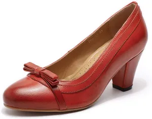 Mona flying Leather Mid Chunky Pumps Elegant Women Slip On Classic Comfortable Elegant Handmade Work Shoes