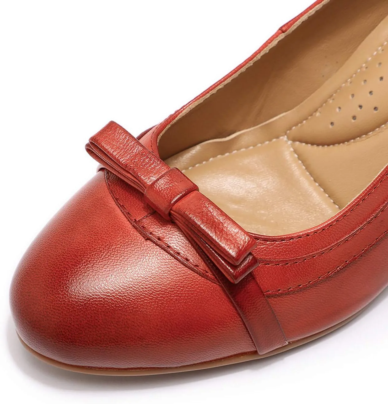 Mona flying Leather Mid Chunky Pumps Elegant Women Slip On Classic Comfortable Elegant Handmade Work Shoes