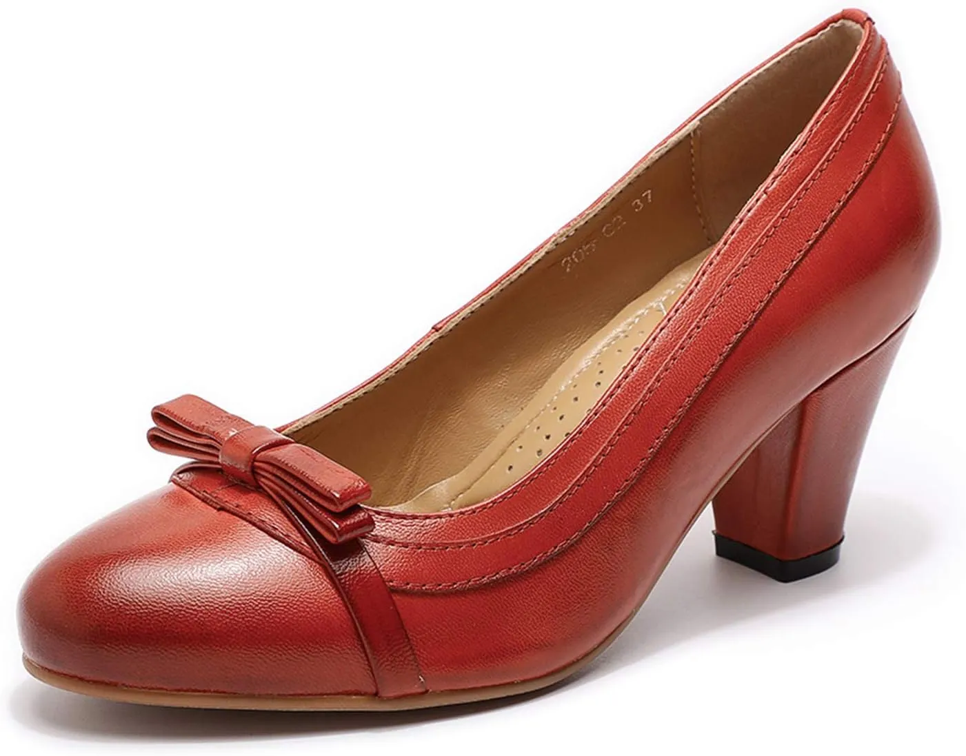 Mona flying Leather Mid Chunky Pumps Elegant Women Slip On Classic Comfortable Elegant Handmade Work Shoes