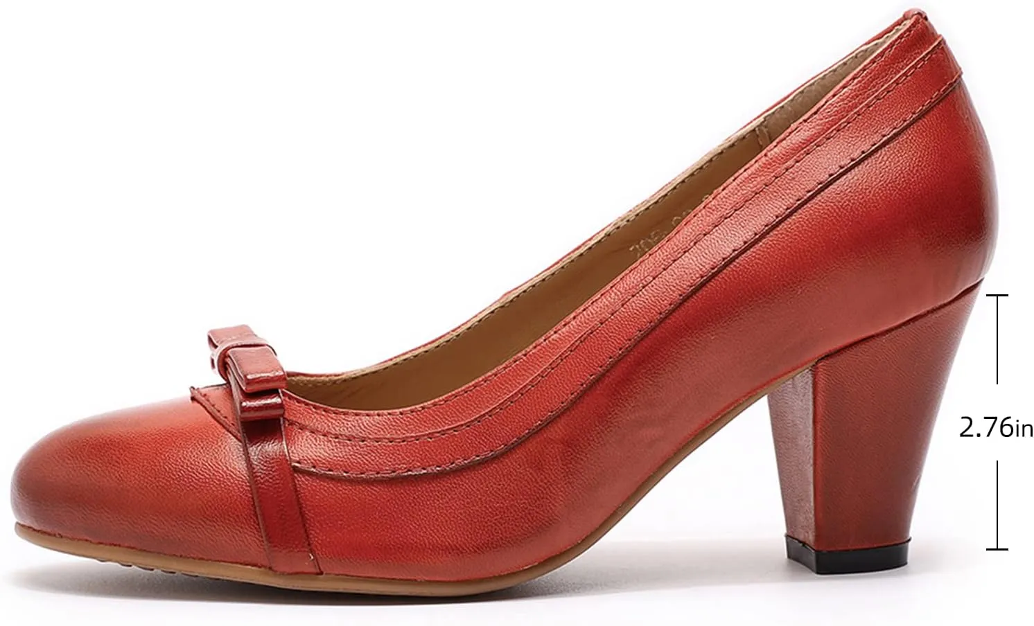 Mona flying Leather Mid Chunky Pumps Elegant Women Slip On Classic Comfortable Elegant Handmade Work Shoes
