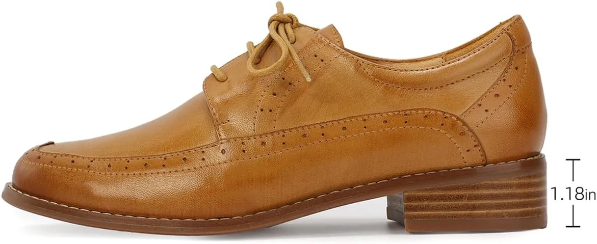 Mona flying Women's Classic Leather Derby Oxfords Round Toe Lace up Flat Office Work Shoes for Ladies