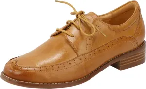Mona flying Women's Classic Leather Derby Oxfords Round Toe Lace up Flat Office Work Shoes for Ladies