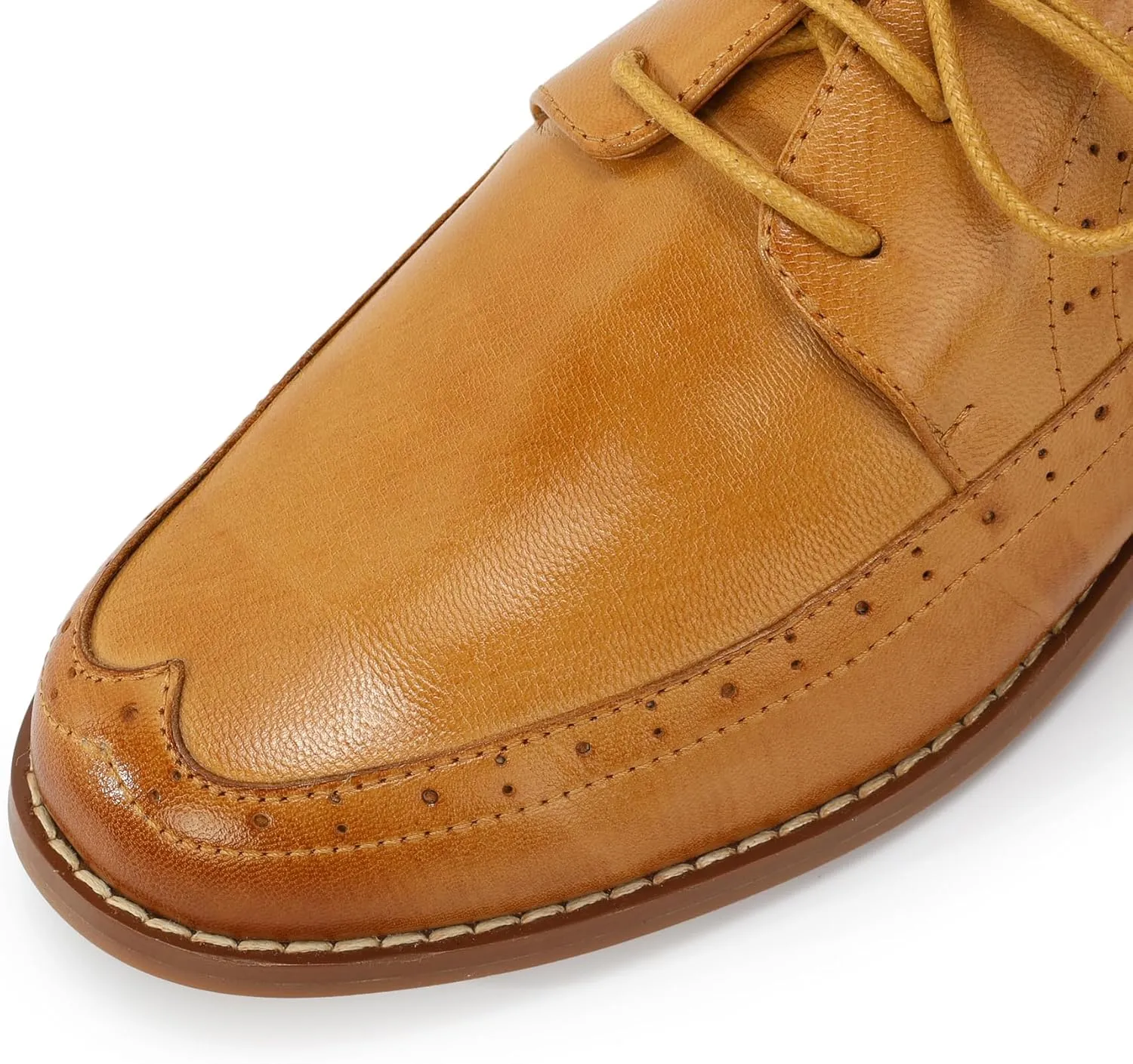 Mona flying Women's Classic Leather Derby Oxfords Round Toe Lace up Flat Office Work Shoes for Ladies