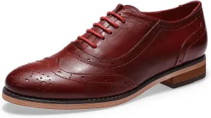 Mona flying Womens Leather Flat Oxfords Shoes for Women Perforated Lace-up Wingtip Vintage Brogues Shoes