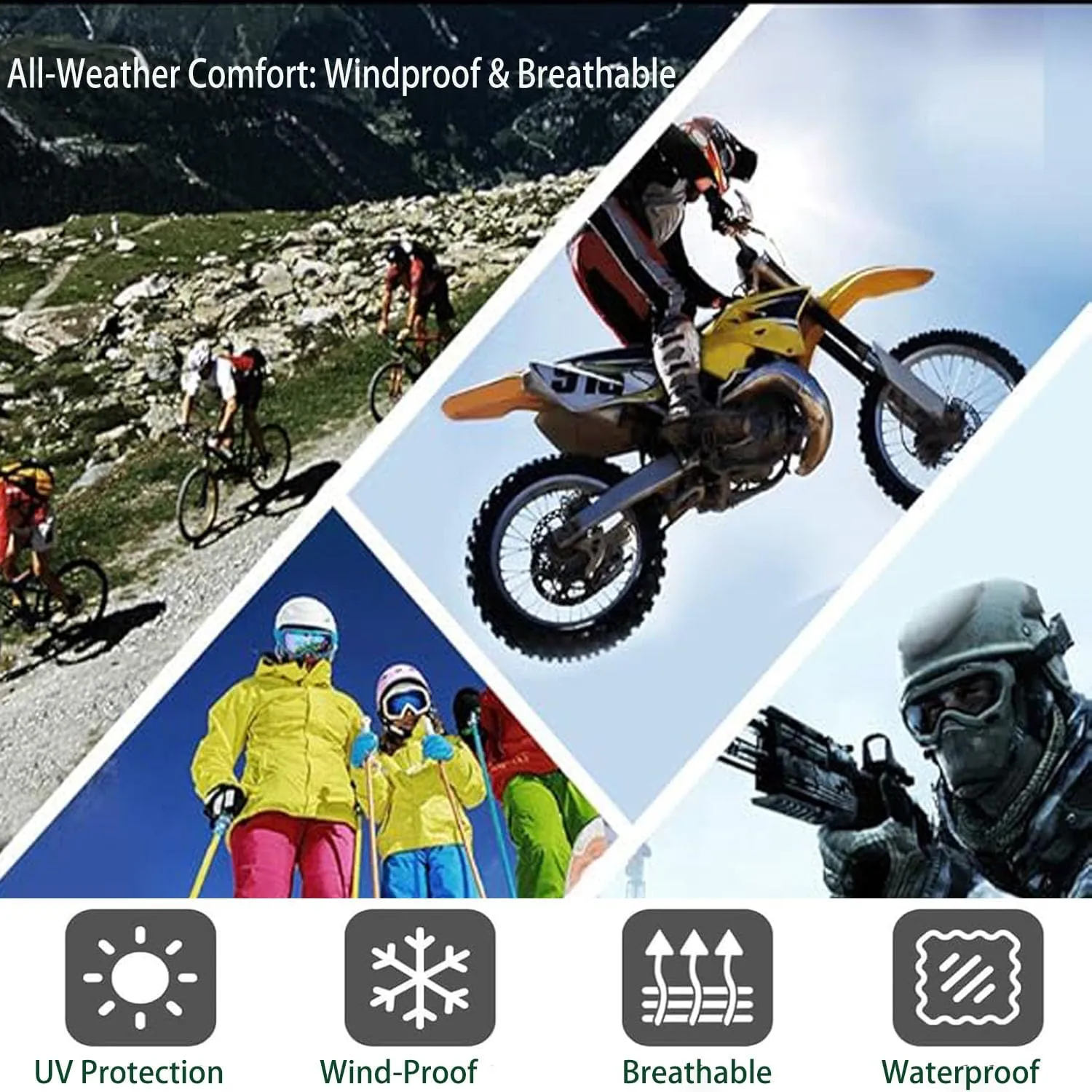 Motorcycle Balaclava Face Mask for Ski, Tactical, Hunting & Fishing Bonnie Hat UPF 50  Breathable Wide Brim Hat