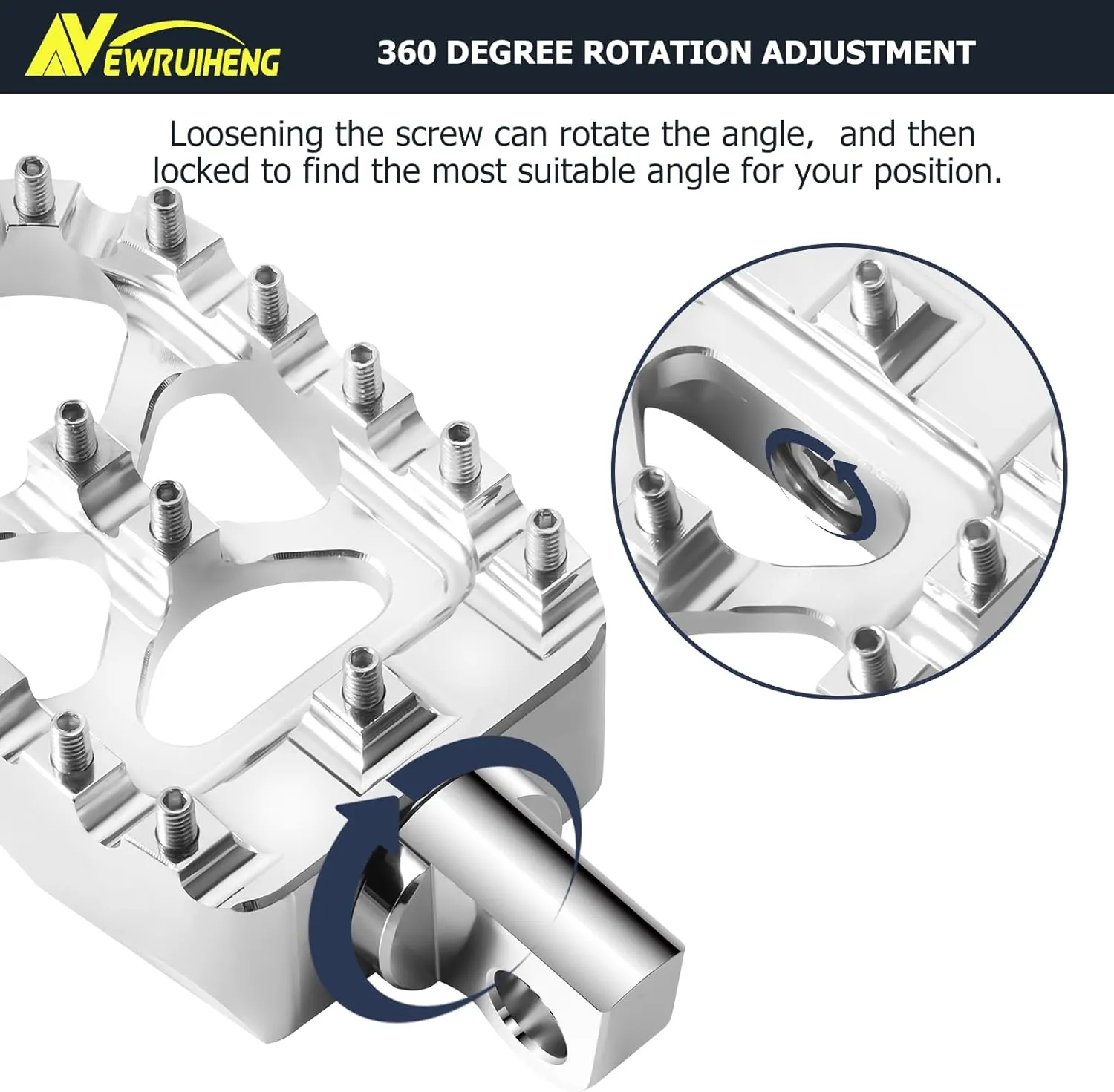 Motorcycle CNC Wide Foot Pegs 360° Rotating MX Fat Footpegs Pedals Rests Chopper Bobber Style Compatible with Harley Dyna Sportster Fatboy Iron 883 (Silver)