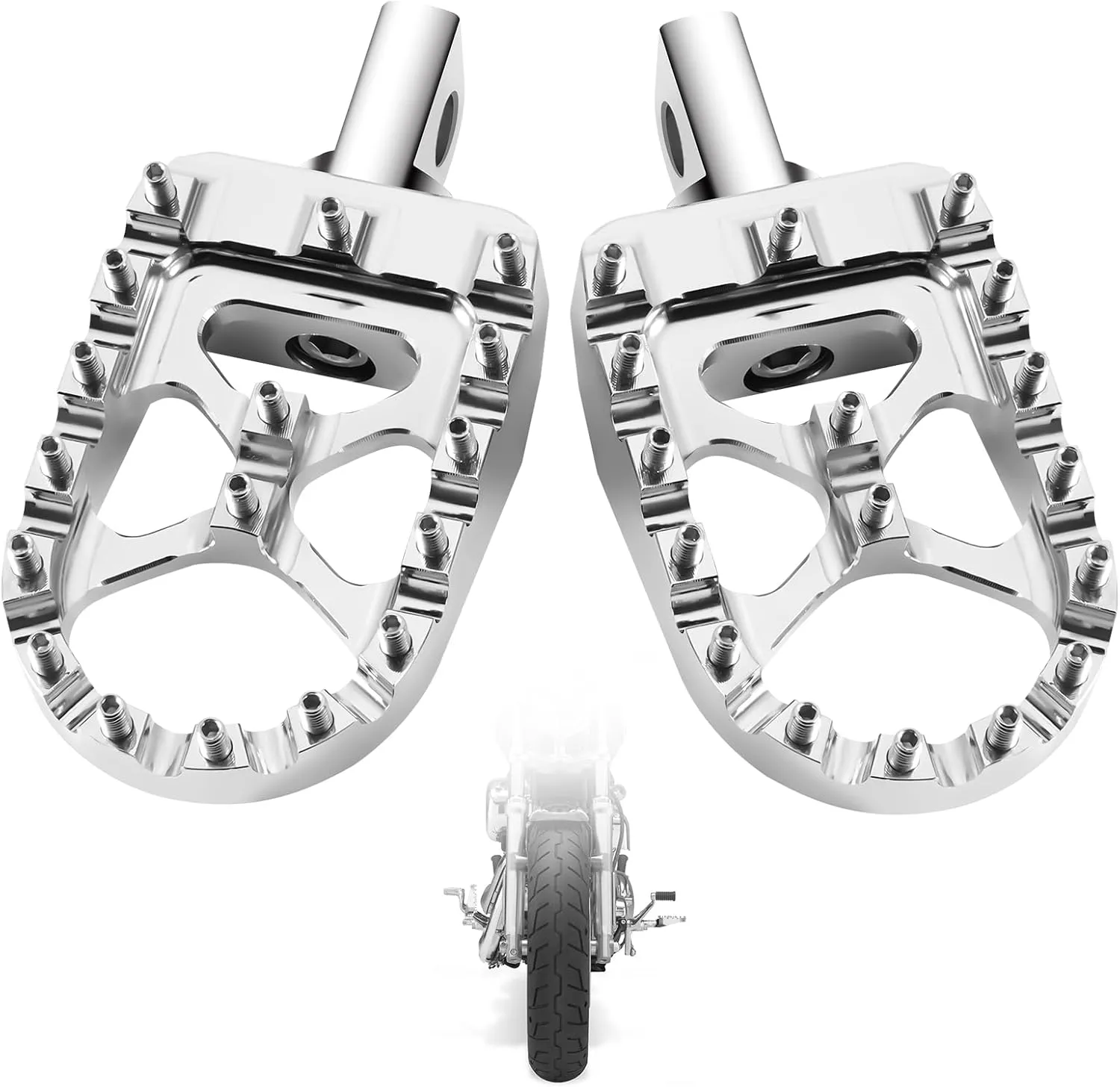 Motorcycle CNC Wide Foot Pegs 360° Rotating MX Fat Footpegs Pedals Rests Chopper Bobber Style Compatible with Harley Dyna Sportster Fatboy Iron 883 (Silver)