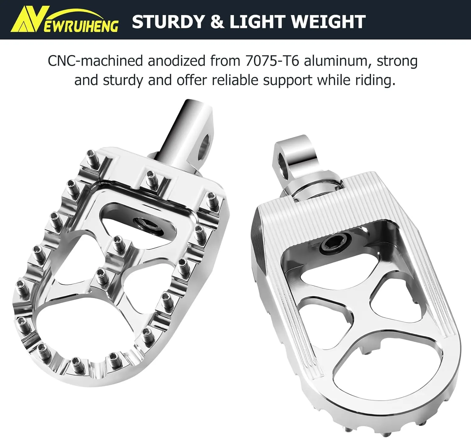 Motorcycle CNC Wide Foot Pegs 360° Rotating MX Fat Footpegs Pedals Rests Chopper Bobber Style Compatible with Harley Dyna Sportster Fatboy Iron 883 (Silver)