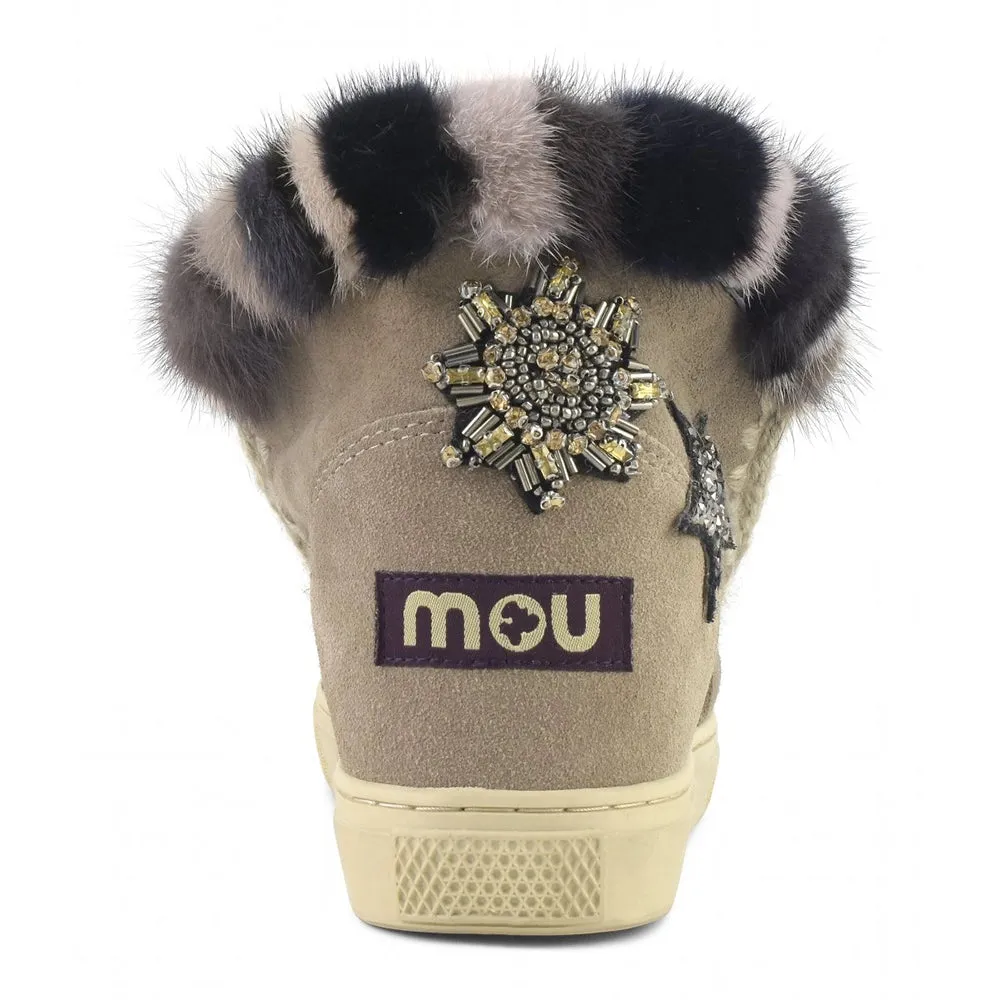 MOU Women's Eskimo Sneaker Star Patches & Mink Fur Trim
