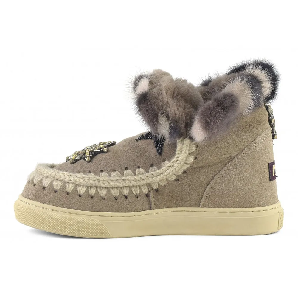 MOU Women's Eskimo Sneaker Star Patches & Mink Fur Trim