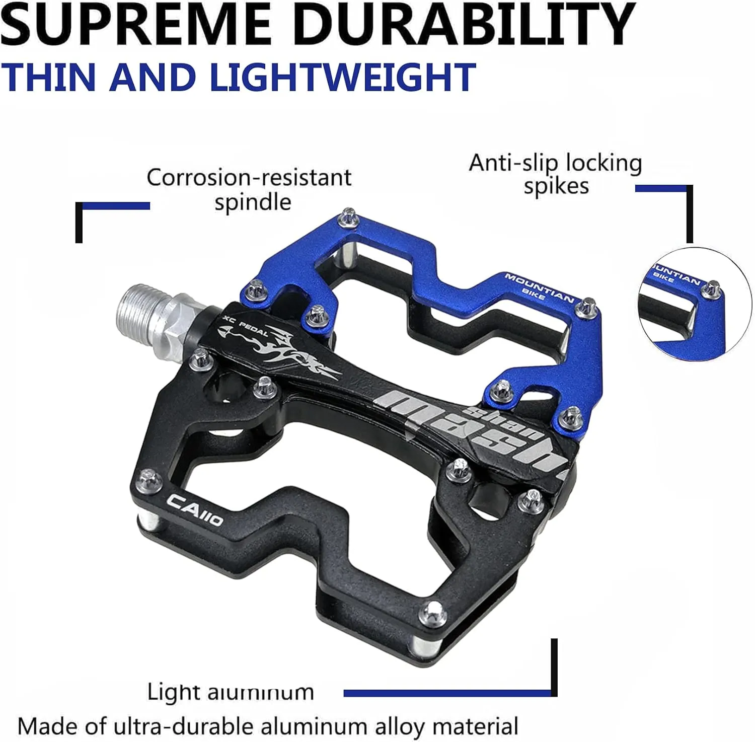 Mountain Bike MTB Pedals Parallel Bicycle Road Pedal 9/16 Inch Ultra-Light Flat Aluminum Alloy Sealed Bearing with Anti-Skid 1 Pair