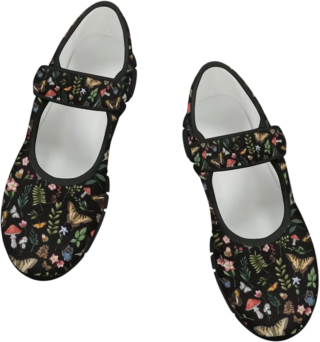 Mushroom Pattern Flat Casual Womens Shoes Breathable Slip On Adjustable Soft Diabetic Shoes for Neuropathy Comfort All Day Wear