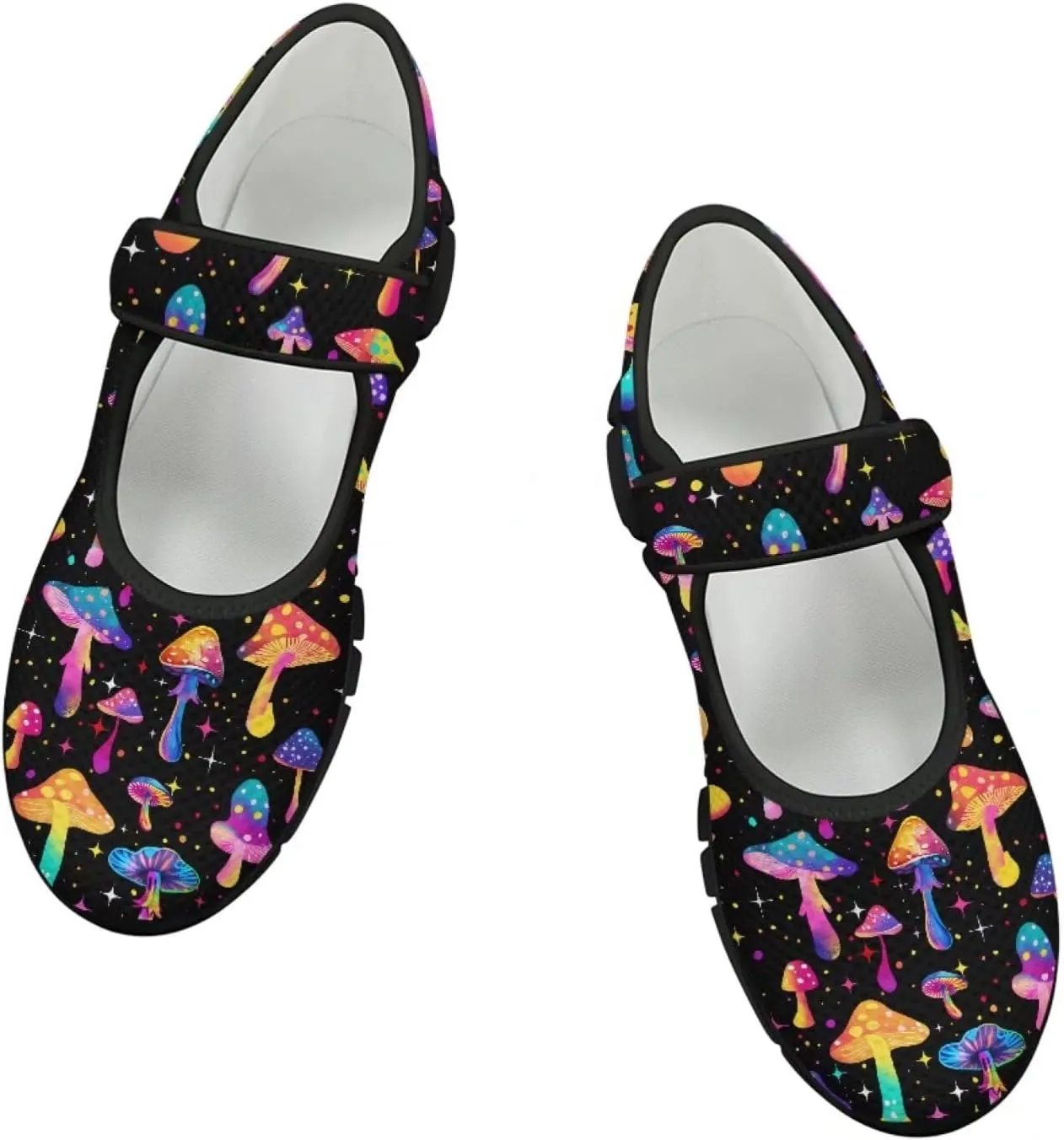 Mushroom Pattern Flat Casual Womens Shoes Breathable Slip On Adjustable Soft Diabetic Shoes for Neuropathy Comfort All Day Wear