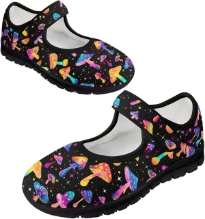 Mushroom Pattern Flat Casual Womens Shoes Breathable Slip On Adjustable Soft Diabetic Shoes for Neuropathy Comfort All Day Wear