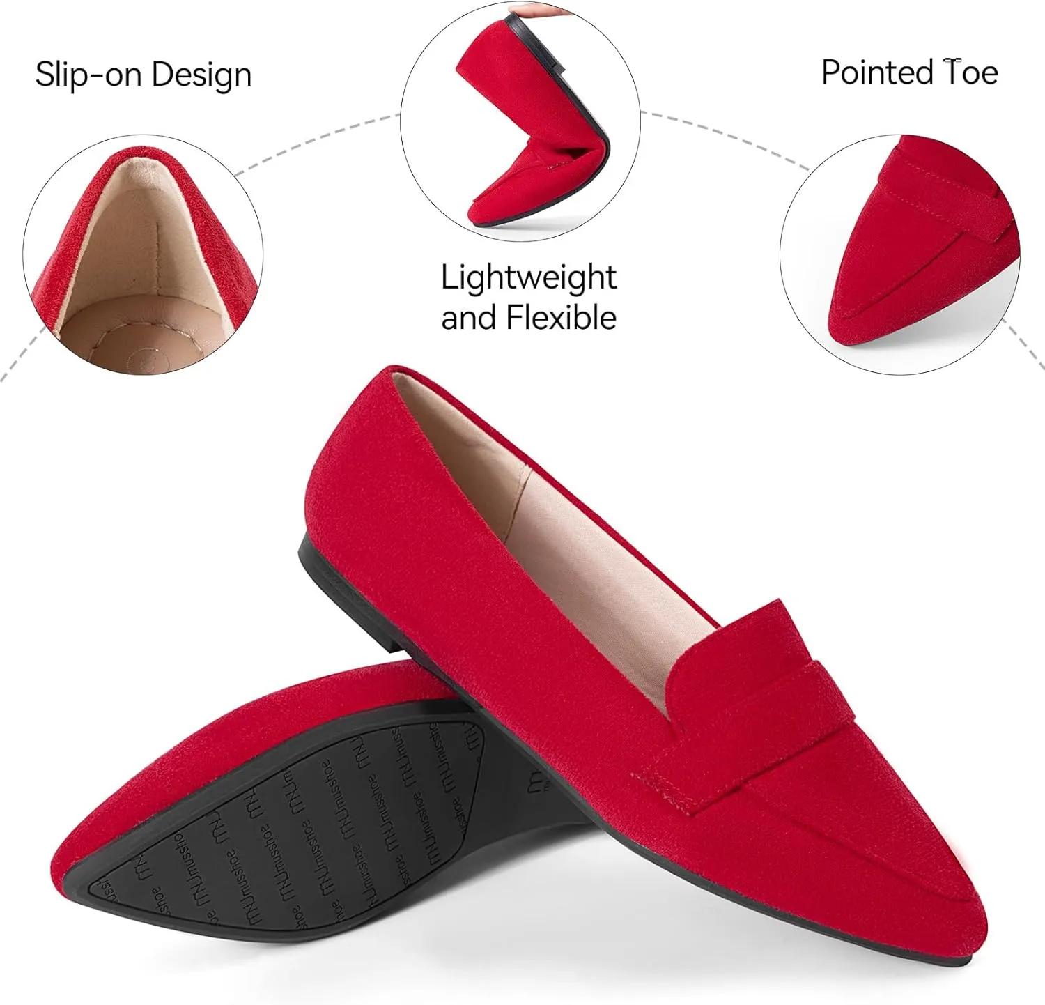 MUSSHOE Women's Flats, Comfortable Pointed Toe Flats for Women Soft Suede Women's Loafers & Slip-ons for Work Dating and Casual