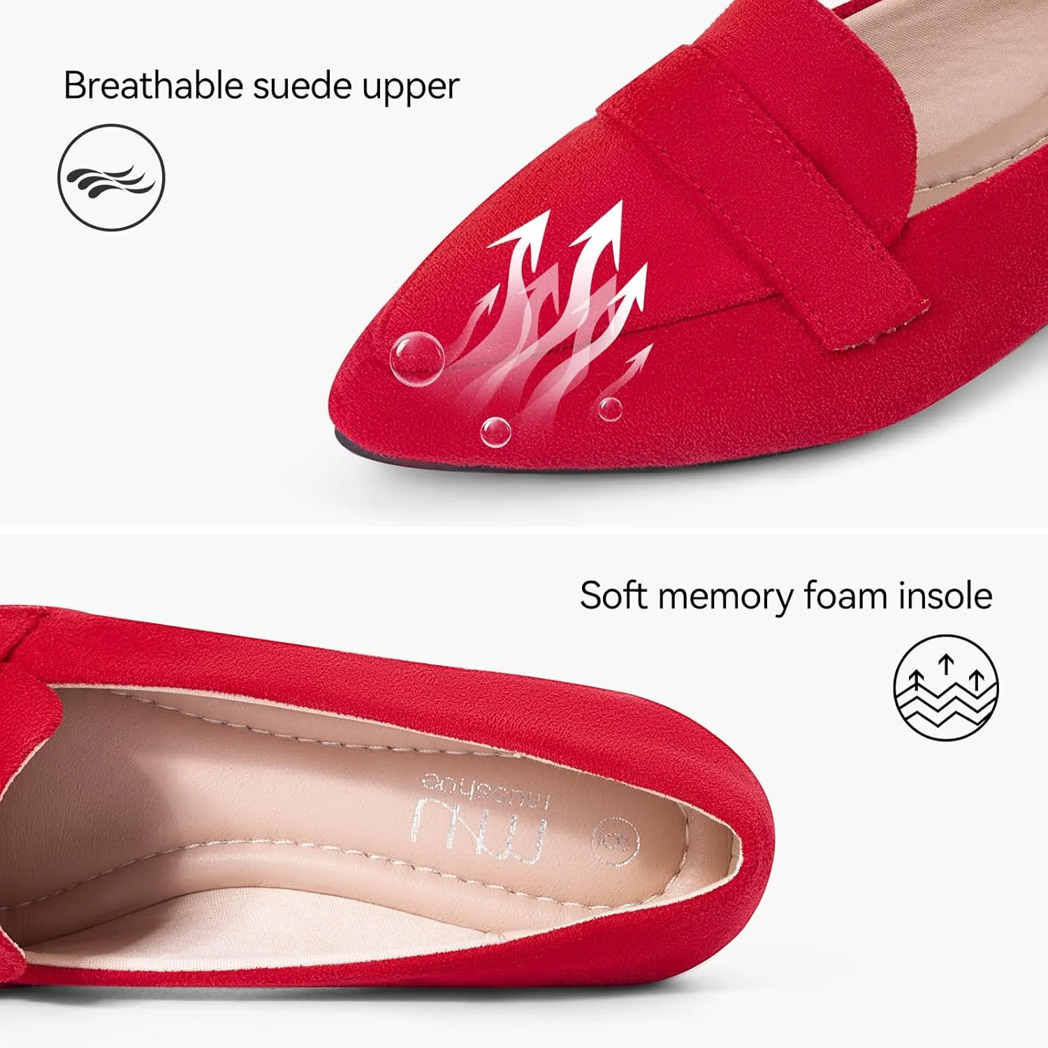 MUSSHOE Women's Flats, Comfortable Pointed Toe Flats for Women Soft Suede Women's Loafers & Slip-ons for Work Dating and Casual