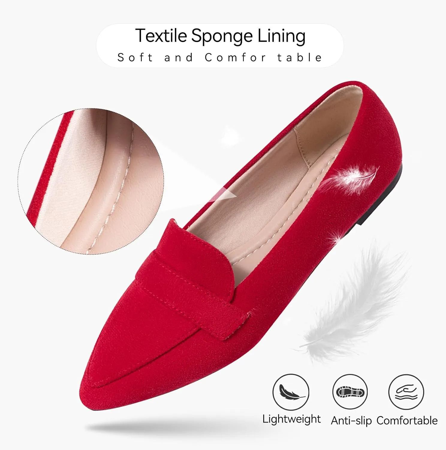 MUSSHOE Women's Flats, Comfortable Pointed Toe Flats for Women Soft Suede Women's Loafers & Slip-ons for Work Dating and Casual
