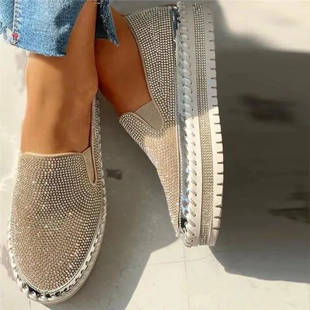 Nanccy - Women Rhinestone Platform Breathable Slip-on Shoes