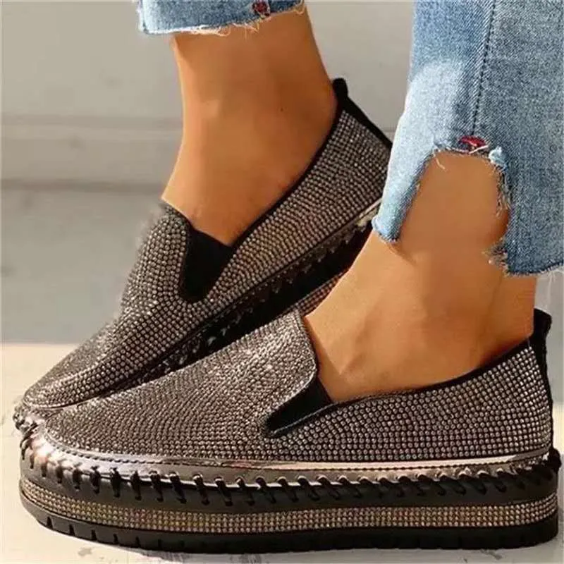 Nanccy - Women Rhinestone Platform Breathable Slip-on Shoes